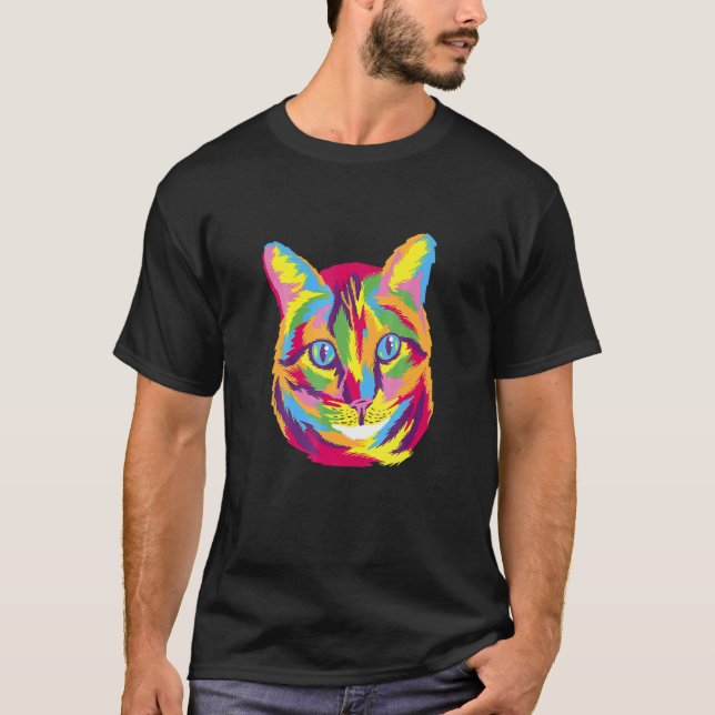 Buntes Katzenbild T-Shirt (Vorderseite)