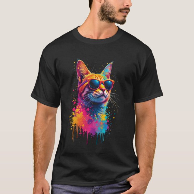 Buntes Katzenmotiv T-Shirt (Vorderseite)
