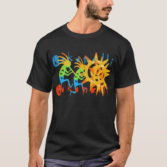 Buntes Kokopelli T-Shirt (Vorderseite)