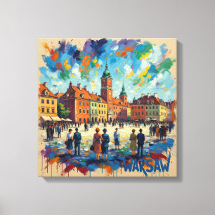 Buntes Kunstleinwand Warschauer Altstadtplatz Leinwanddruck