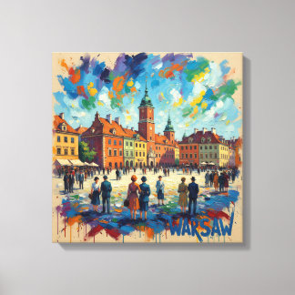 Buntes Kunstleinwand Warschauer Altstadtplatz Leinwanddruck