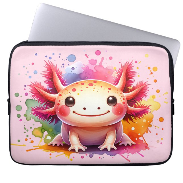 Buntes lächelndes Axolotl als Grafik Laptopschutzhülle (Vorderseite)