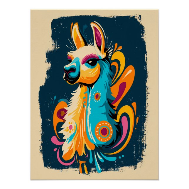 Buntes Lama – Fantasie Illustration Poster (Vorderseite)