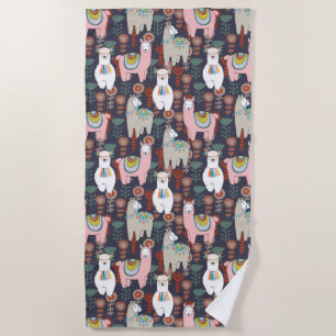 Buntes Lama-Muster Strandtuch