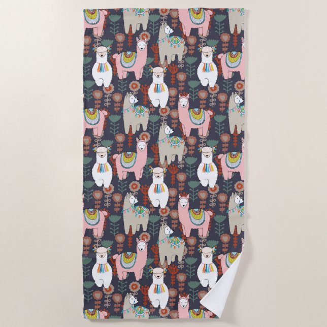 Buntes Lama-Muster Strandtuch (Vorderseite)