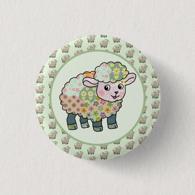 buntes Lämmchen  postkarte Button (Vorderseite)
