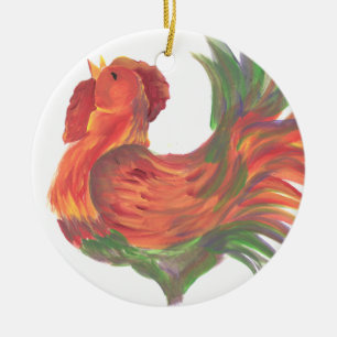 Buntes Land-krähender Hahn Keramik Ornament