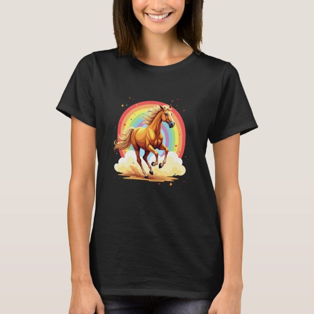 Buntes Laufpferd und Regenbogen T-Shirt (Vorderseite)