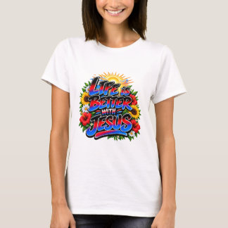 Buntes Leben ist besser mit Jesus Sonnenblume T-Shirt