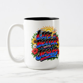 Buntes Leben ist besser mit Jesus Sonnenblume Zweifarbige Tasse