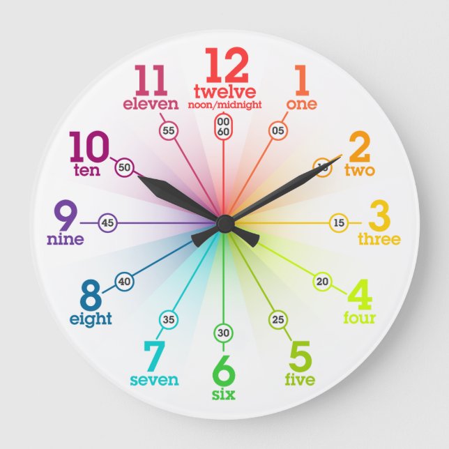 Buntes Lernen Große Wanduhr (Vorderseite)