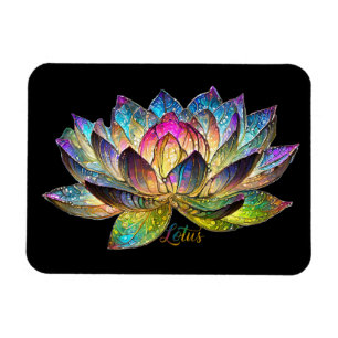 Buntes Lotusblumen-Buntglas auf Schwarz Magnet