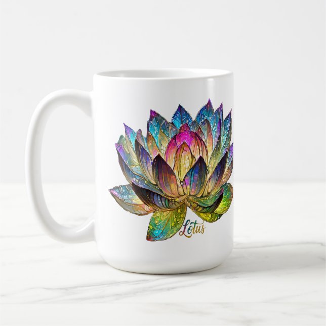 Buntes Lotusblumenfenster aus Glas Kaffeetasse (Links)