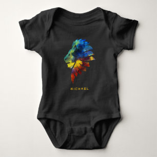 Buntes Löwenkönig-Aquarell-Monogramm für ihn Baby Strampler