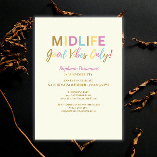 Buntes Lustiges Midlife Good Vibes 50. Geburtstag Einladung