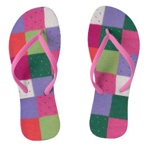 buntes, lustiges Strickwerk-Quadrate Retro Flip Flops