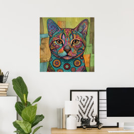 Buntes Mandala Katzenporträt Lebendige Wandkunst Poster