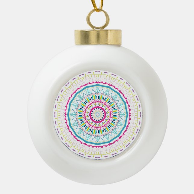 buntes Mandala Keramik Kugel-Ornament (Vorderseite)