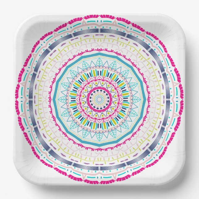 buntes Mandala Pappteller (Vorderseite)