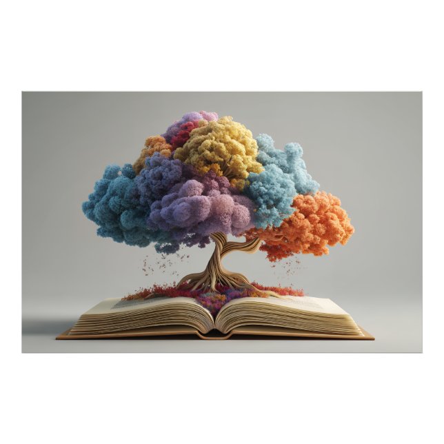 Buntes Märchenbaum-Fantasieblühen Fotodruck (Vorne)