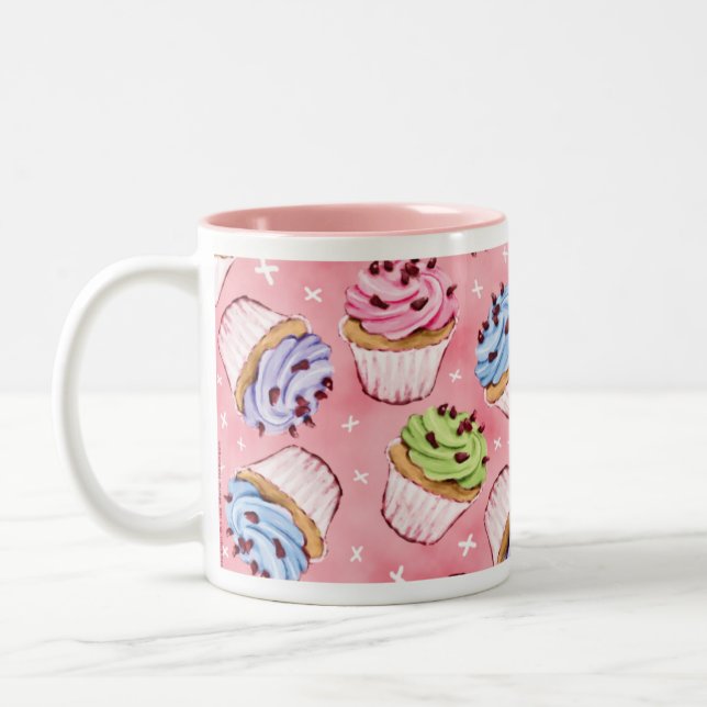 Buntes mattiertes Kuchen-Muster Zweifarbige Tasse (Links)