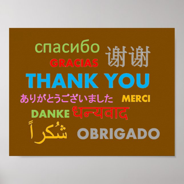 Buntes Mehrsprachiges Danke Schön Poster (Vorne)