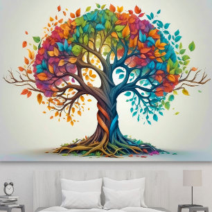 Buntes menschliches Gehirn Baum fallende Blätter E Poster