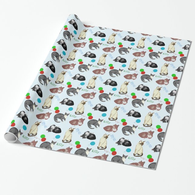 Buntes Miezekatze-Katzen-Packpapier Geschenkpapier (Ungerollt)