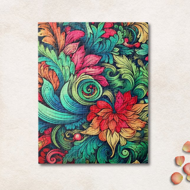 Buntes modernes vintage Blumenmuster Puzzle (Von Creator hochgeladen)