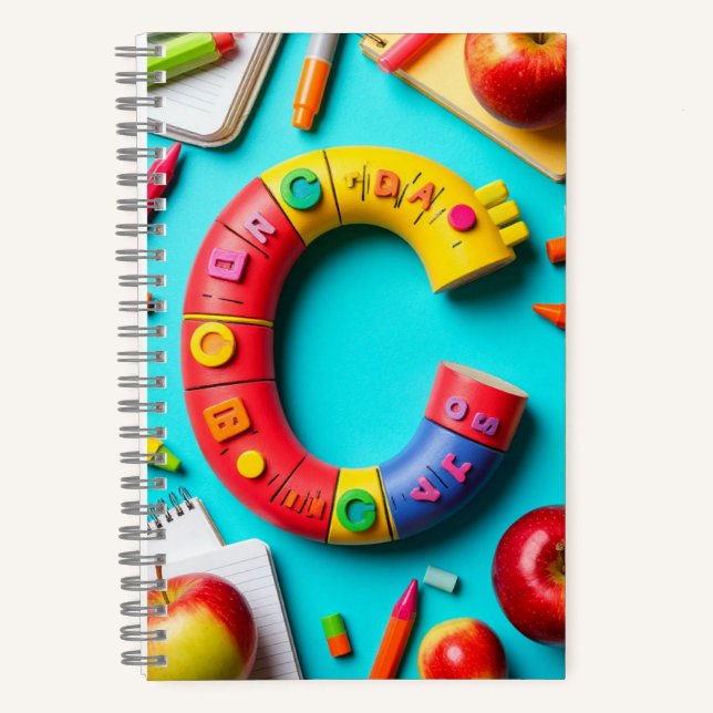 🎒 Buntes Monogramm-Buchstaben-Schulalphabet-Set � Notizbuch (Vorderseite)