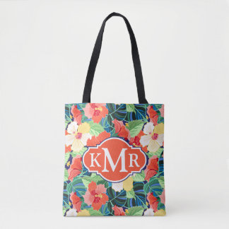 Buntes Monogramm des Hibiskus-Muster-|