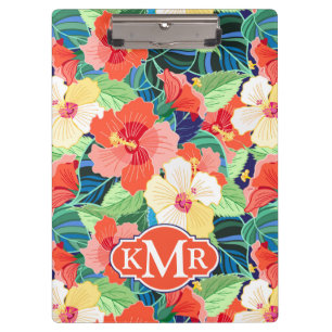 Buntes Monogramm des Hibiskus-Muster-  Klemmbrett