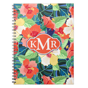 Buntes Monogramm des Hibiskus-Muster-  Notizblock