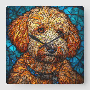 Buntes Mosaik-Hund Quadratische Wanduhr