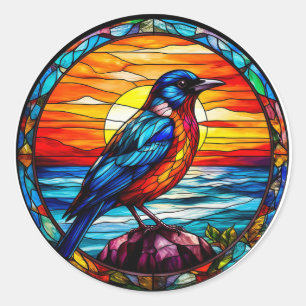 🪟 Buntes Mosaik-Vogel-Naturkunst aus Glasmalerei Runder Aufkleber