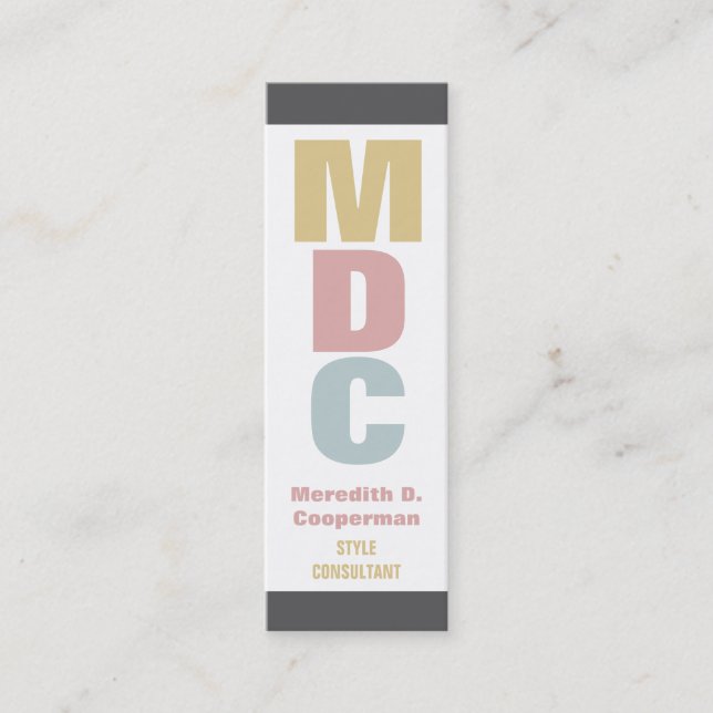 Buntes mutiges Mod-Monogramm Mini Visitenkarte (Vorderseite)