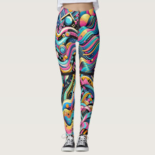 Buntes Neon Helles Abstraktes 90er Muster Print Leggings