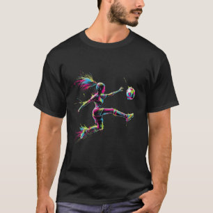 Buntes Neon-Mädchen-Fußball-Kunst-Splash-Sport-Des T-Shirt