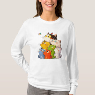 Buntes Neugierige Katzen Langarm-T-Shirt T-Shirt