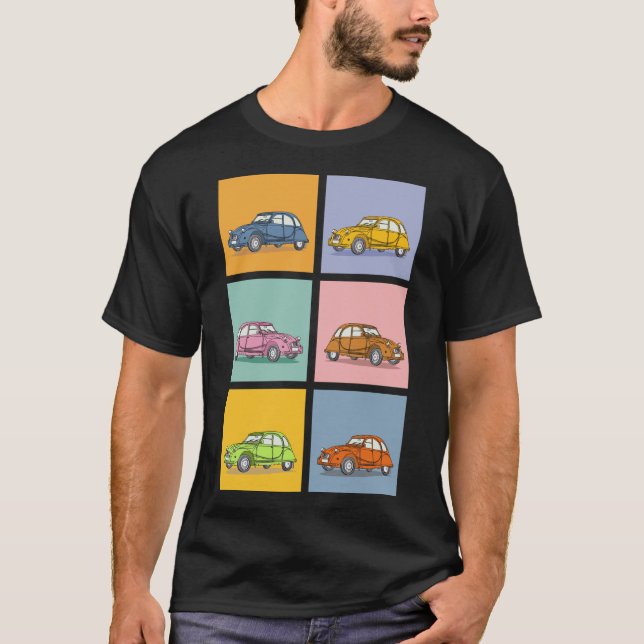 Buntes Oldtimer 2cv Ente Muster T-Shirt (Vorderseite)