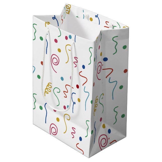 Buntes Partybuntkonfetti-Muster Mittlere Geschenktüte (Vorderseite Schrägansicht)