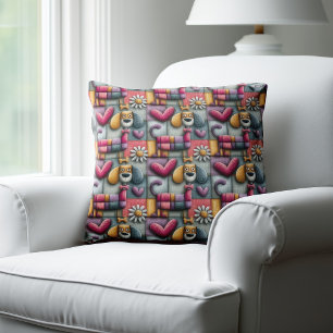 Buntes Patchwork-Hundemuster Kissen