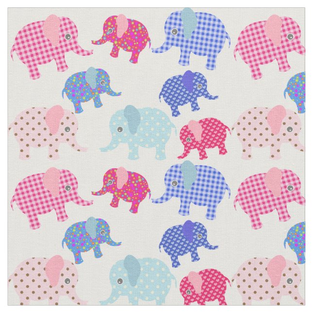 Buntes Patchwork-Retro Elefant-Druck-Gewebe Stoff (Nahaufnahme)