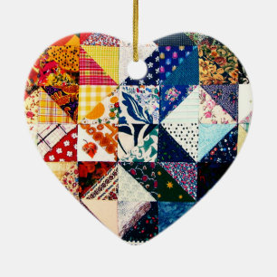 Buntes Patchwork-Steppdecken-Herz Keramikornament