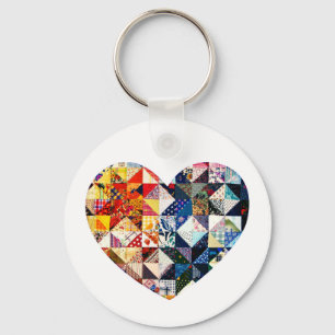 Buntes Patchwork-Steppdecken-Herz Schlüsselanhänger