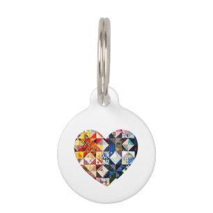 Buntes Patchwork-Steppdecken-Herz Tiernamensmarke