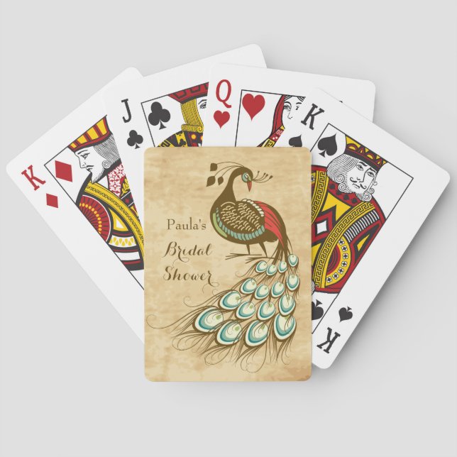 Buntes Pfau Brautparty Spielkarten (Rückseite)