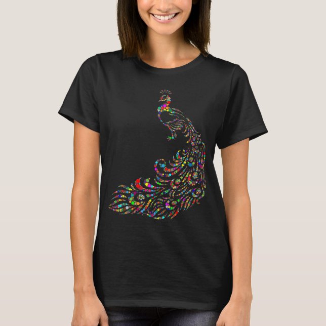 Buntes Pfau T-Shirt (Vorderseite)