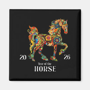 Buntes Pferd Kunst Aquarell Grafik Jahr des Magnet
