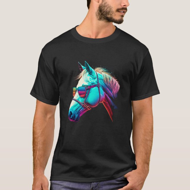 Buntes Pferd mit Brille Grafik T-Shirt (Vorderseite)